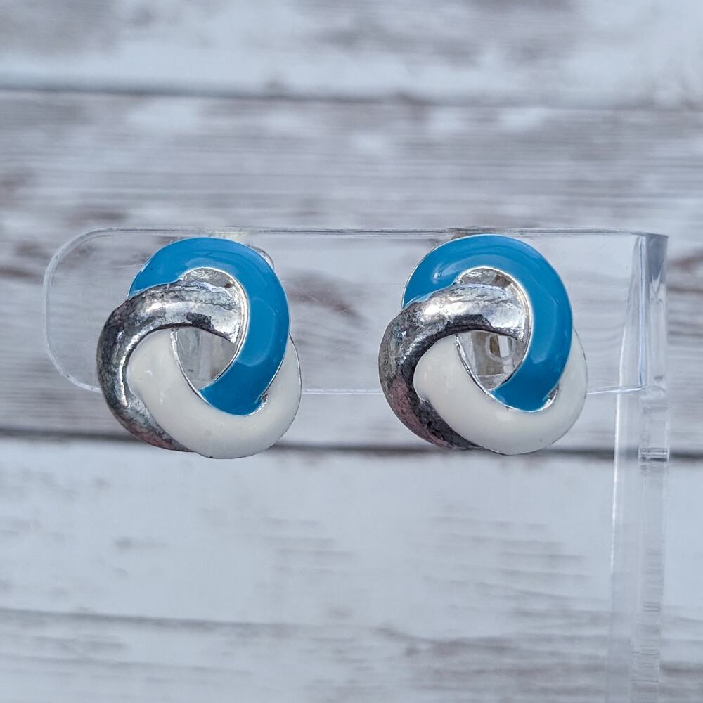 Vintage Clip On Earrings Turquoise Tone, Cream, Silver Tone - Condition Issues